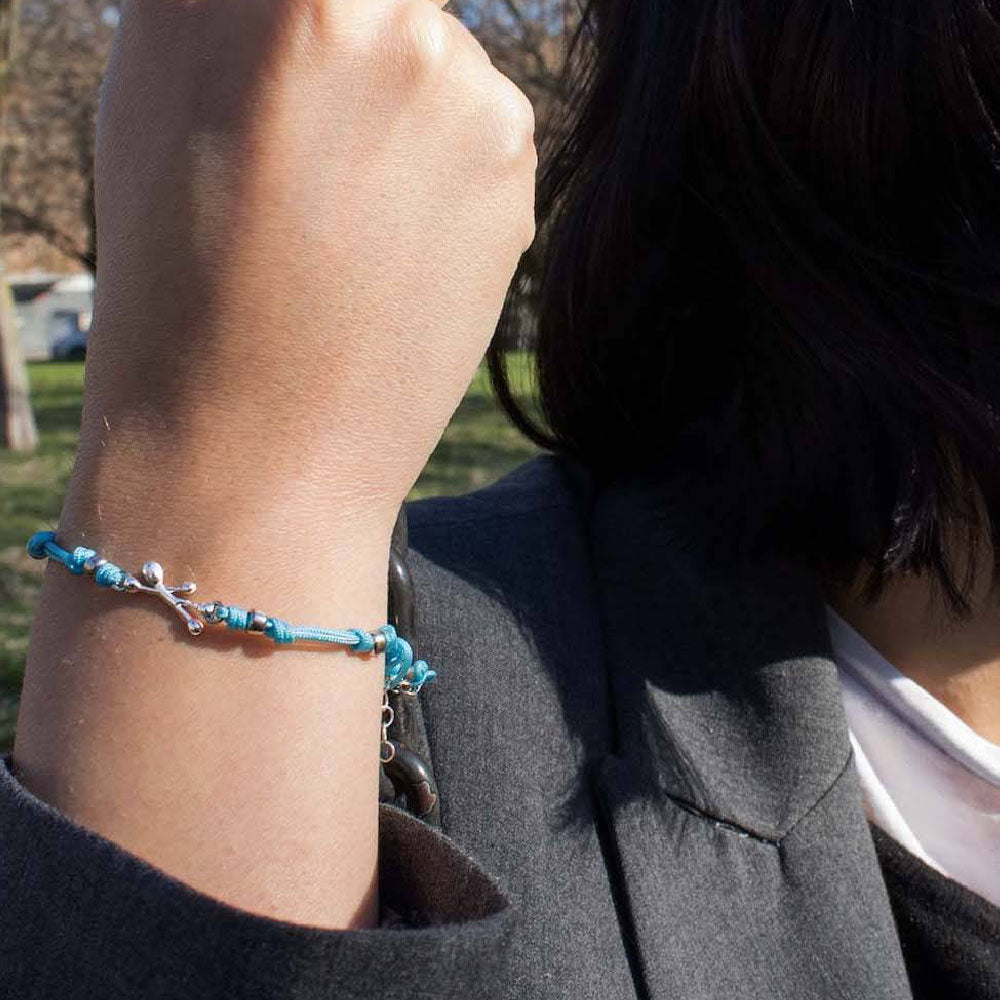 PENSIERI FELICI - BRACCIALE IN ARGENTO 925 E CORDINO NAUTICO REGOLABILE