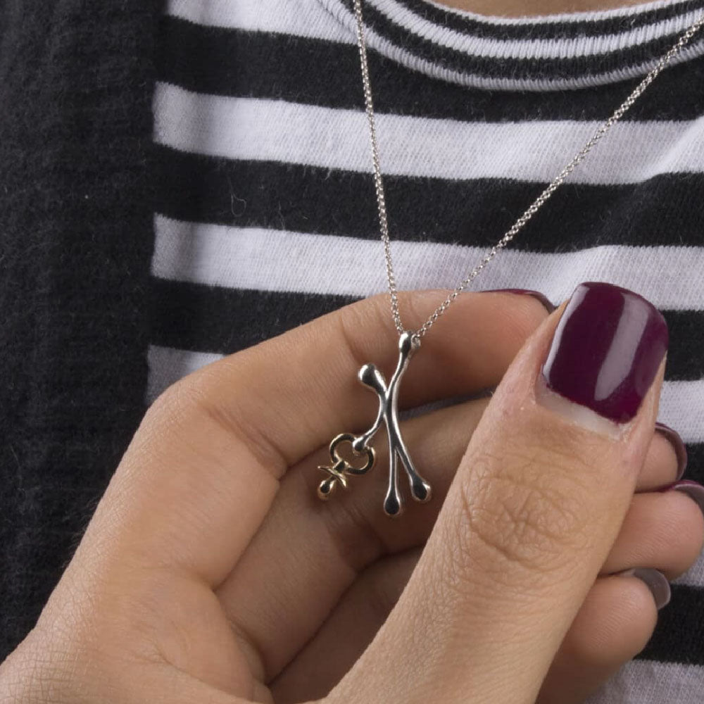 Pensieri Felici - Collana E Omino In Argento 925 E Ciuccio In Oro 14 Kt