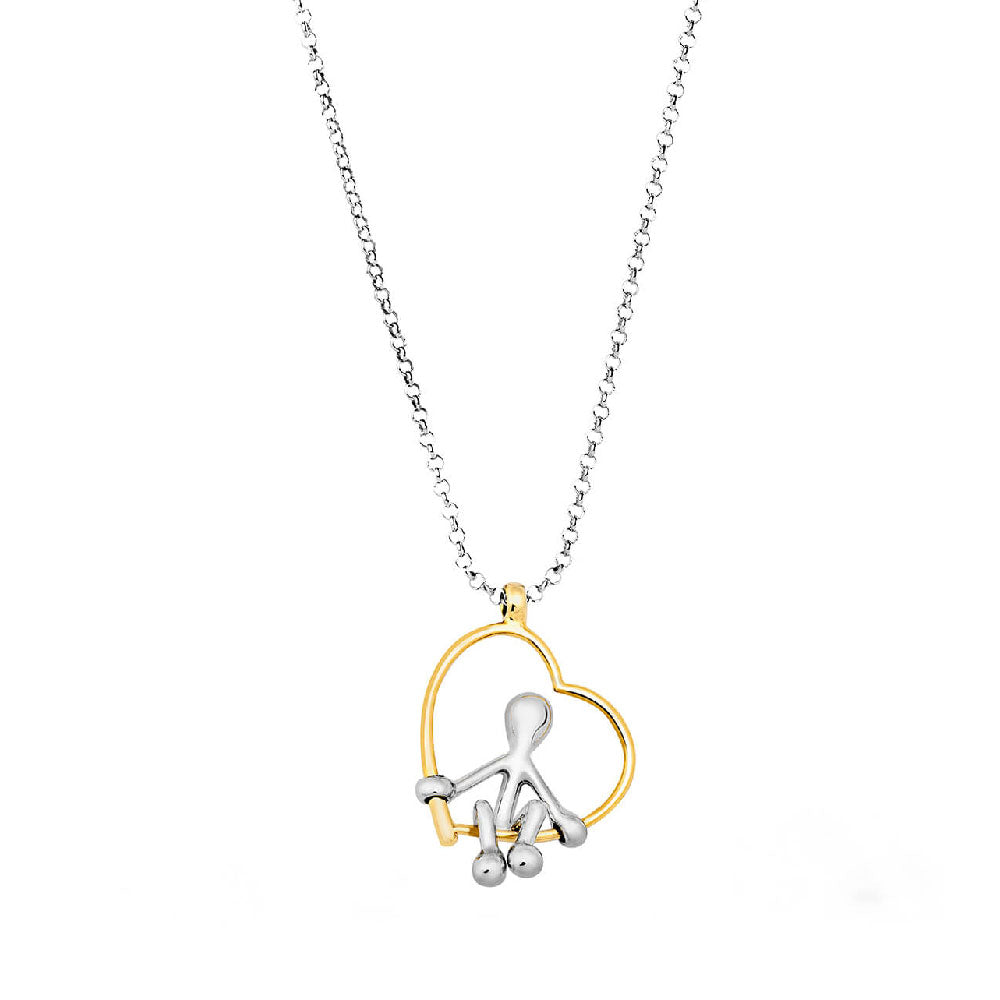 PENSIERI FELICI - COLLANA E OMINO IN ARGENTO 925 CON CUORE IN ORO 14KT