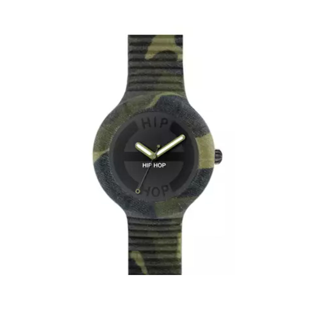 Hip­ Hop - Orologio Unisex In Silicone Rivestito In Tessuto Camouflage - Green Camo