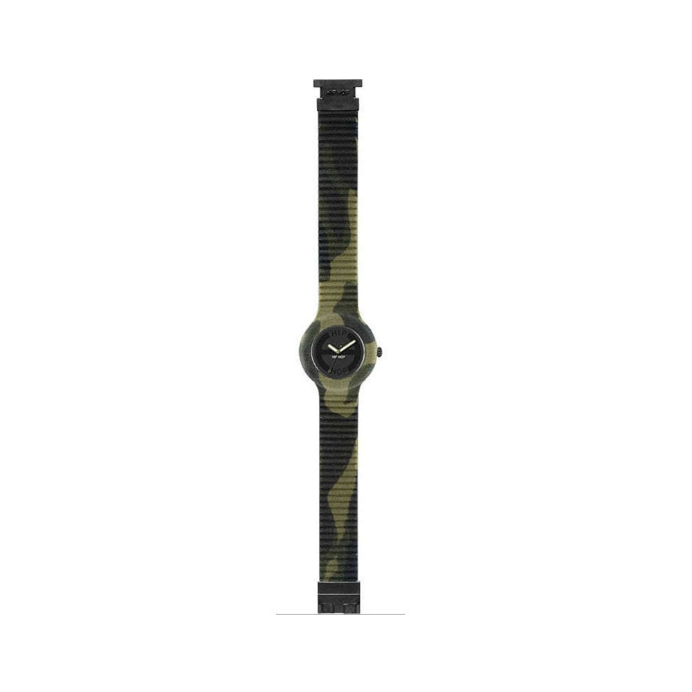 Hip­ Hop - Orologio Unisex In Silicone Rivestito In Tessuto Camouflage - Green Camo