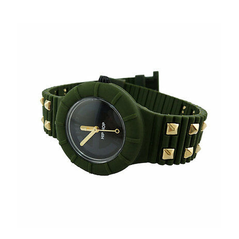 Hip­ Hop - Orologio Da Donna In Silicone Stampato Borchie Rock - Green