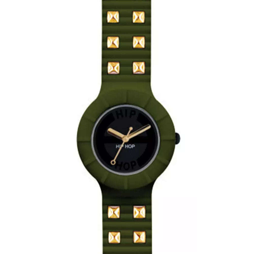 Hip­ Hop - Orologio Da Donna In Silicone Stampato Borchie Rock - Green