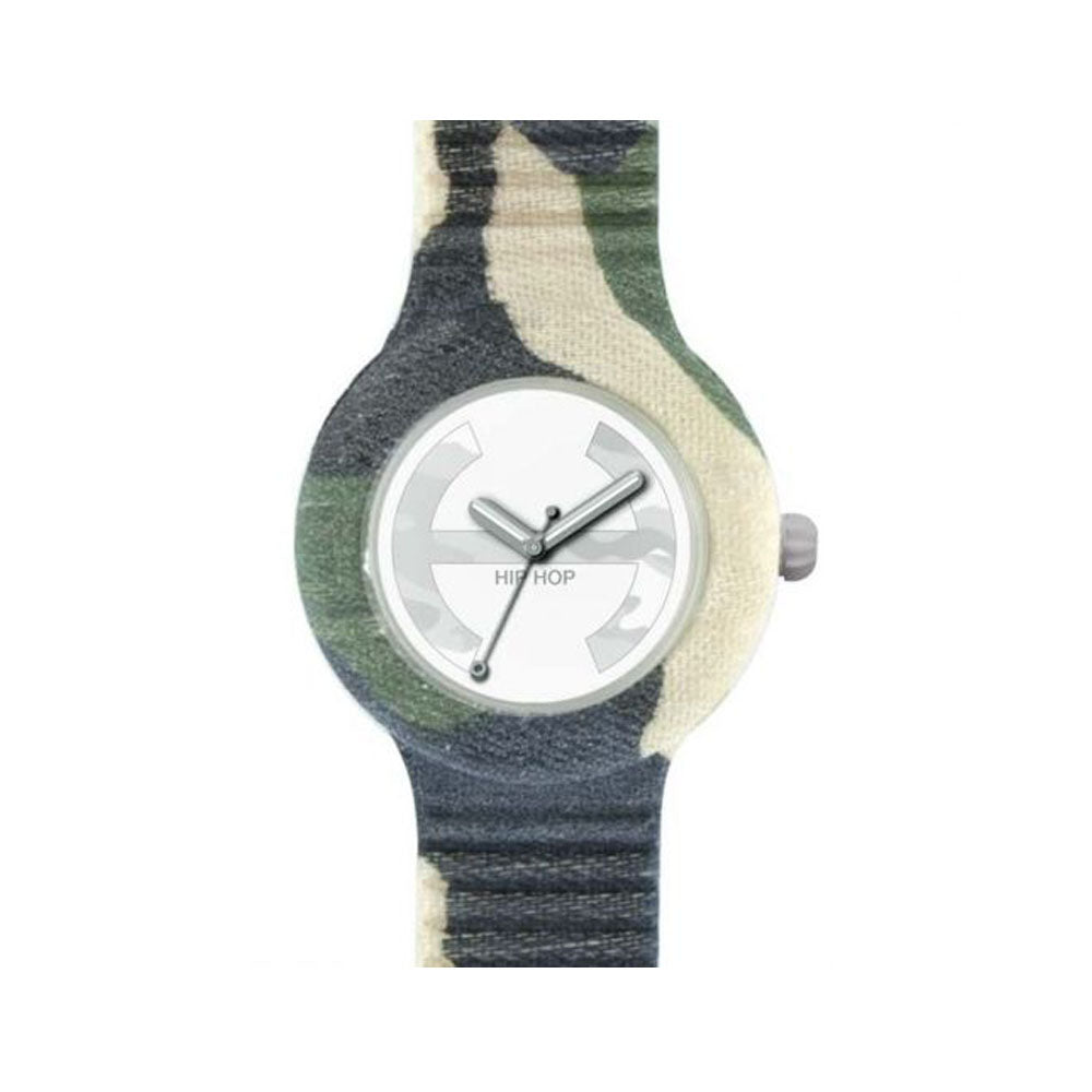 Hip ­Hop - Orologio Unisex In Silicone Rivestito In Tessuto Camouflage - Yellow Camo