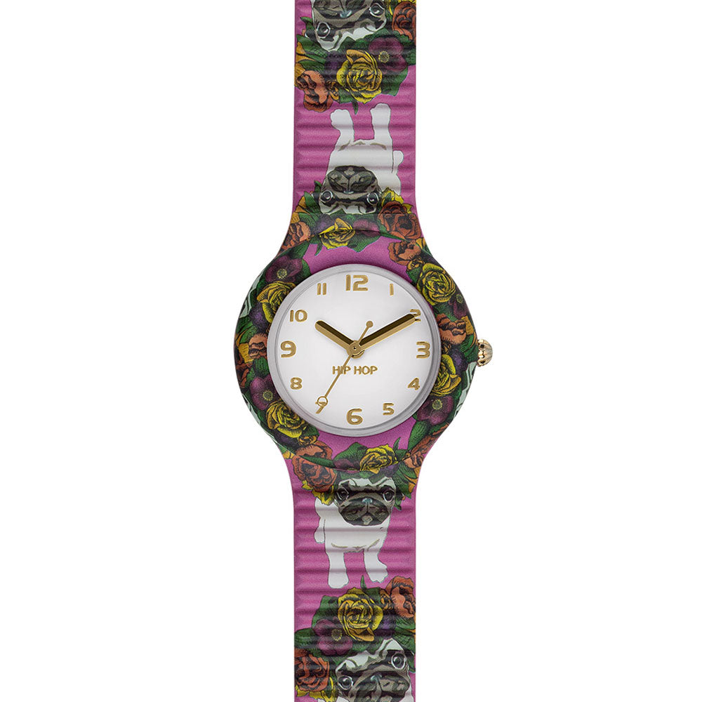 Hip­ Hop - Orologio Da Donna In Silicone Stampato Animals Addicted - Flower Dog