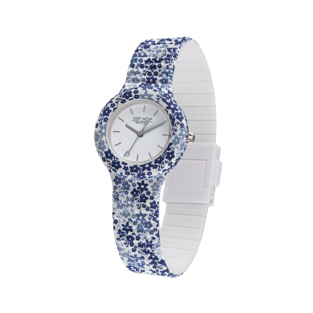 Hip­ Hop - Orologio Da Donna In Silicone Stampato Spring Fever - Blue Flower