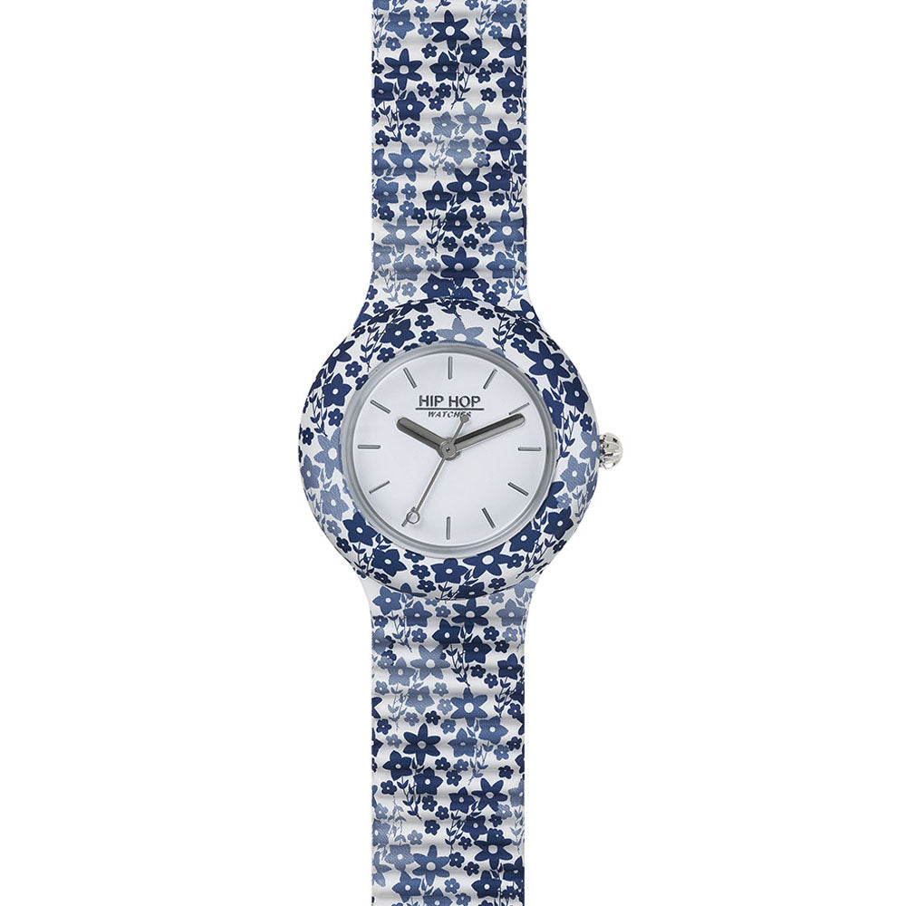 Hip­ Hop - Orologio Da Donna In Silicone Stampato Spring Fever - Blue Flower