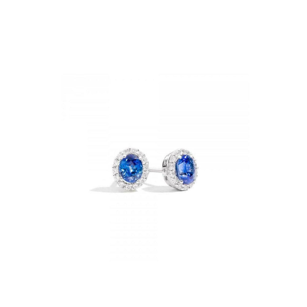 Recarlo - Orecchini Centro Colore Primula In Oro Bianco, Diamanti E Zaffiri