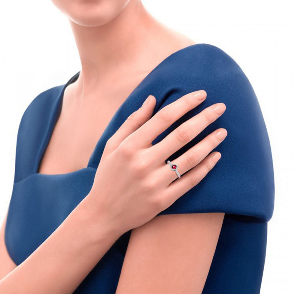 RECARLO - ANELLO PRIMULA IN ORO BIANCO, DIAMANTI E RUBINO