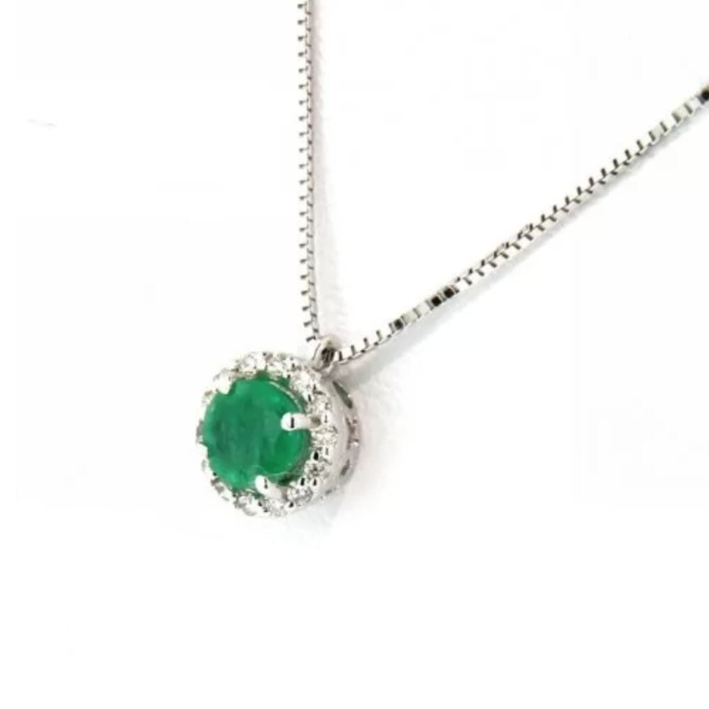 RECARLO - GIROCOLLO PRIMULA IN ORO BIANCO, DIAMANTI E SMERALDO