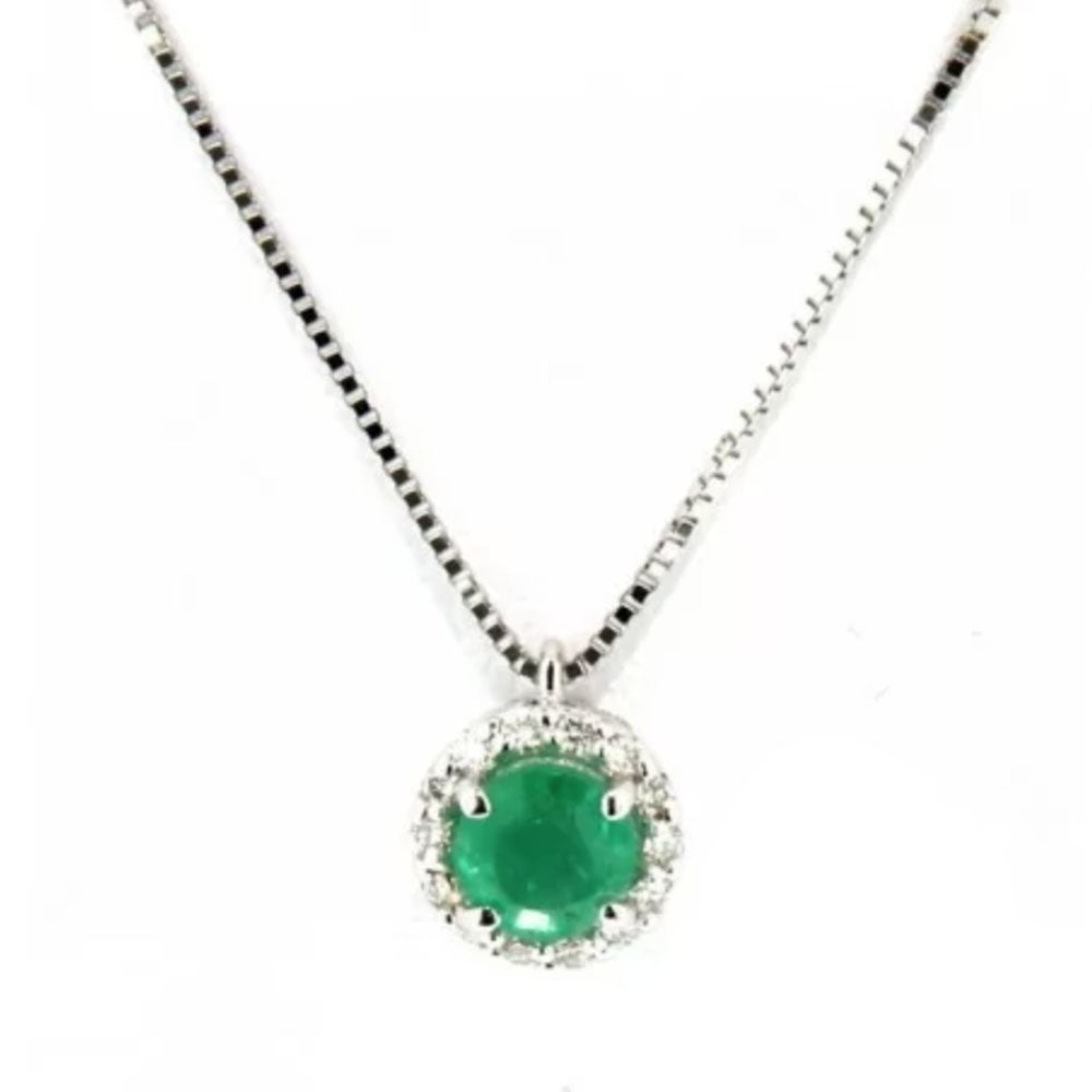 RECARLO - GIROCOLLO PRIMULA IN ORO BIANCO, DIAMANTI E SMERALDO