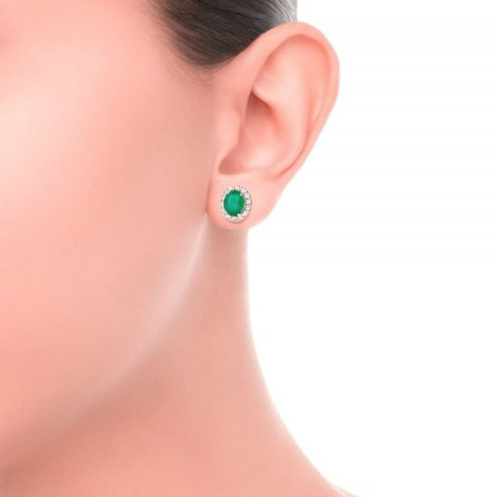 Recarlo - Orecchini Primula In Oro Bianco, Diamanti E Smeraldo