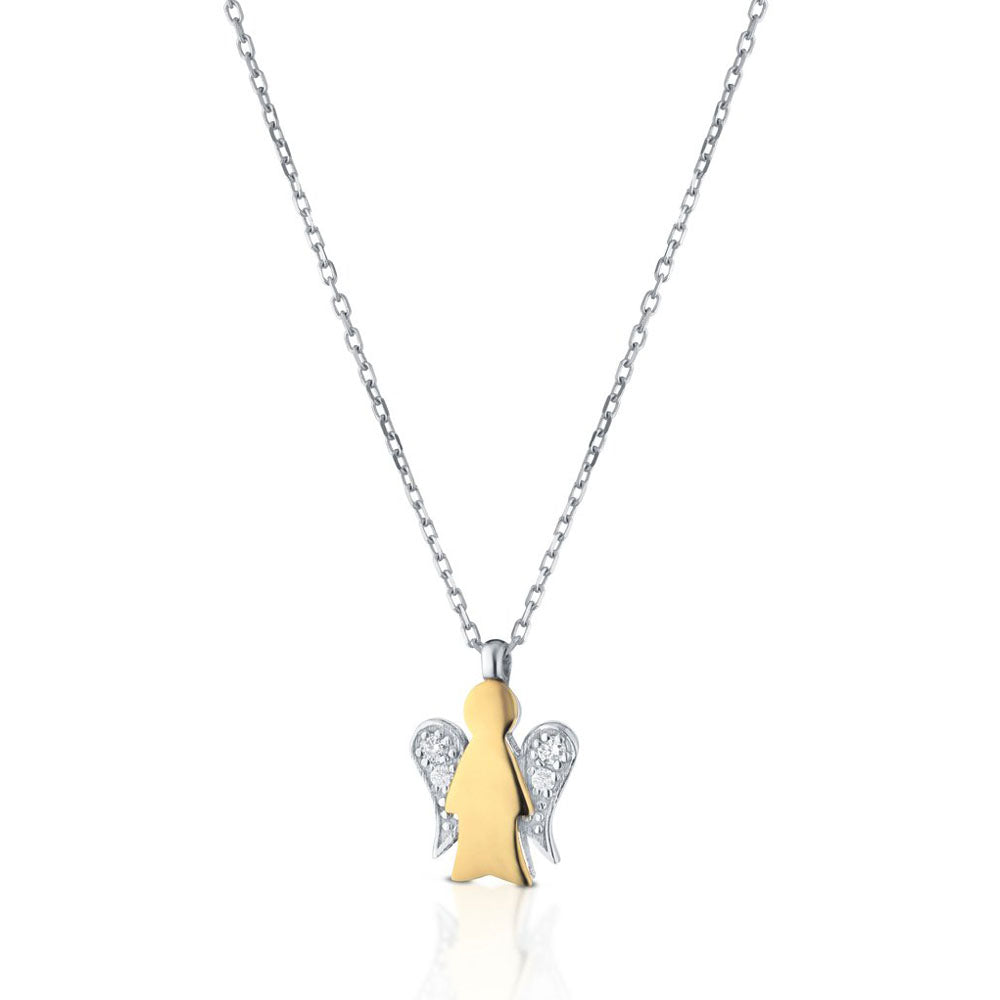 Roberto Giannotti - Collana In Oro Bianco Con Pendente Angelo In Oro Bianco E Giallo E Diamanti