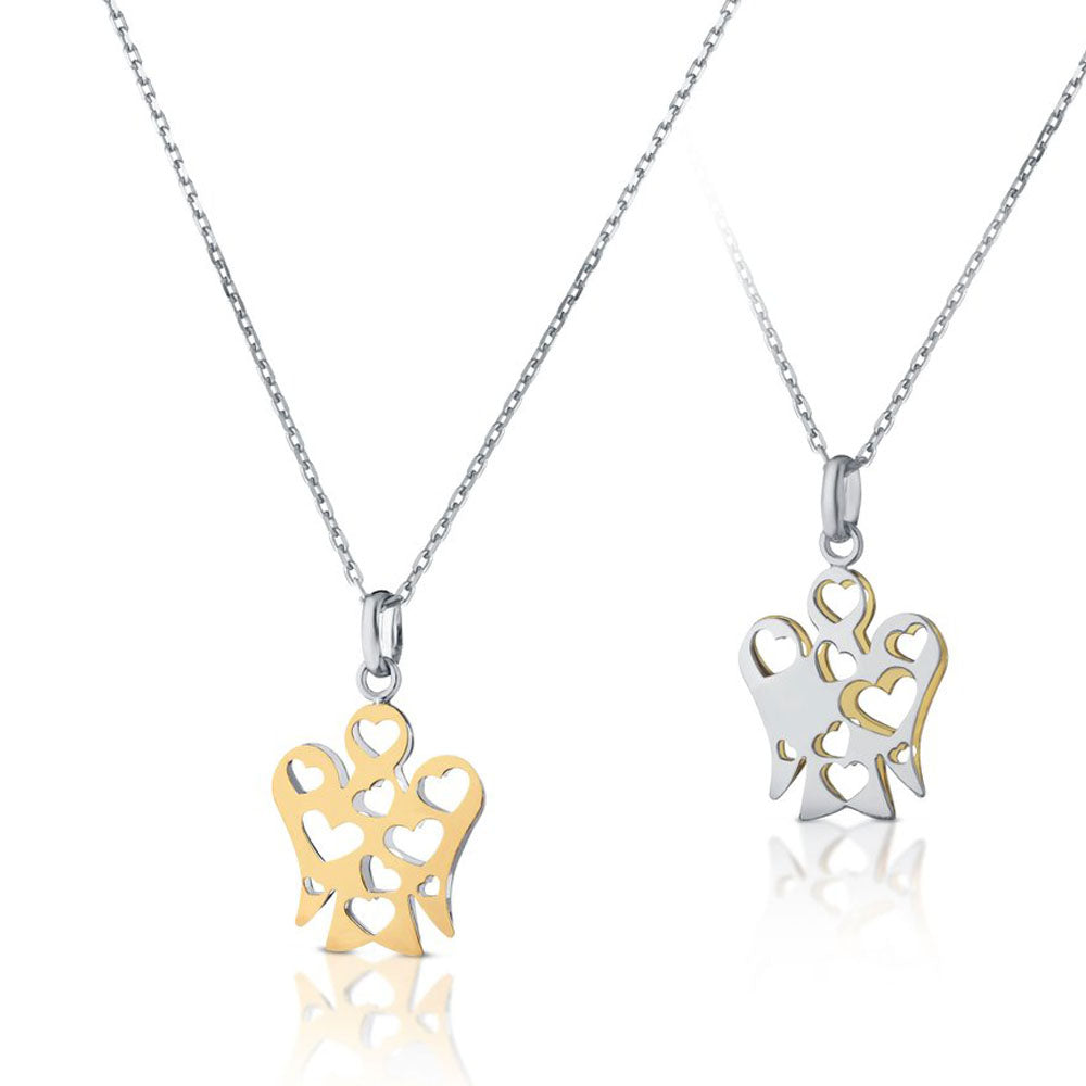 Roberto Giannotti - Collana Con Pendente Angelo Con Cuori Double Face In Oro Bianco E Giallo