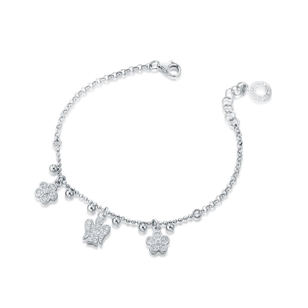 Roberto Giannotti - Bracciale Con Angelo E Fiori Charms In Argento E Zirconi