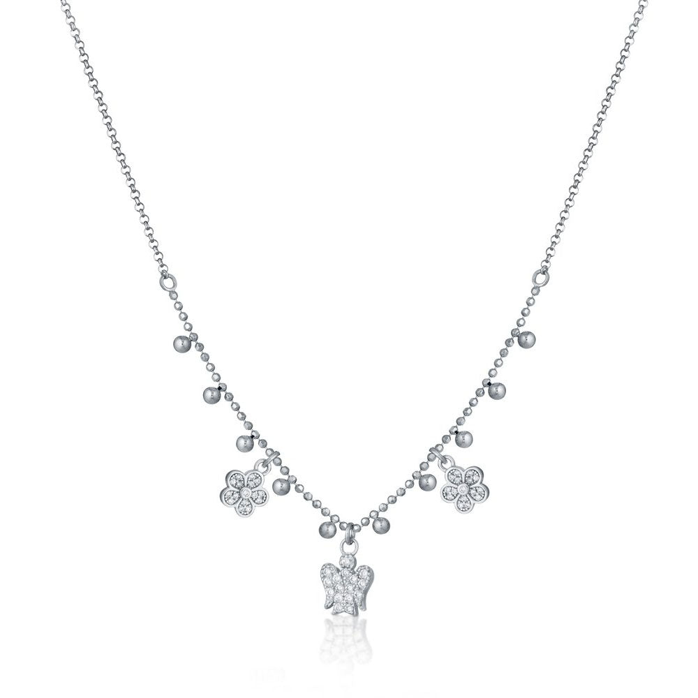 Roberto Giannotti - Collana Con Angelo E Fiori Charms In Argento E Zirconi