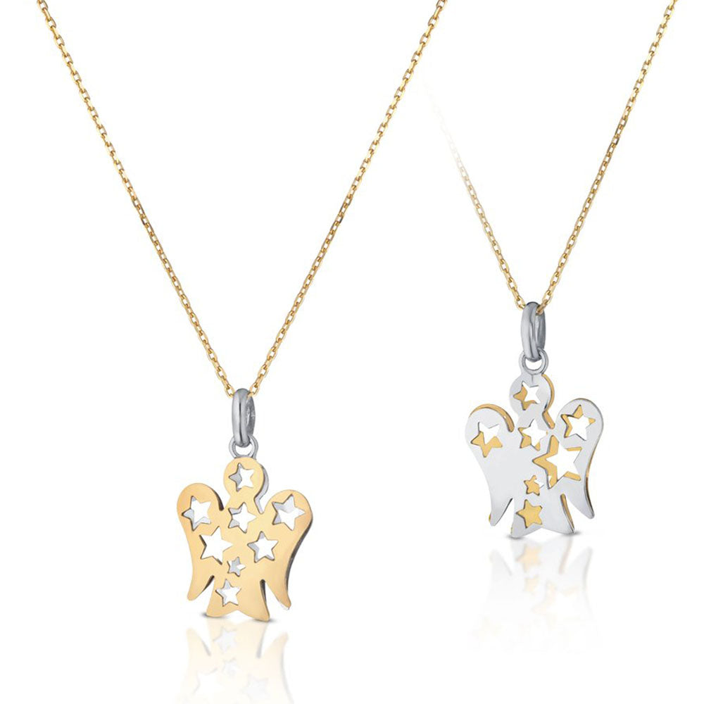 Roberto Giannotti - Collana Con Pendente Angelo Con Stelle Double Face In Oro Bianco E Giallo