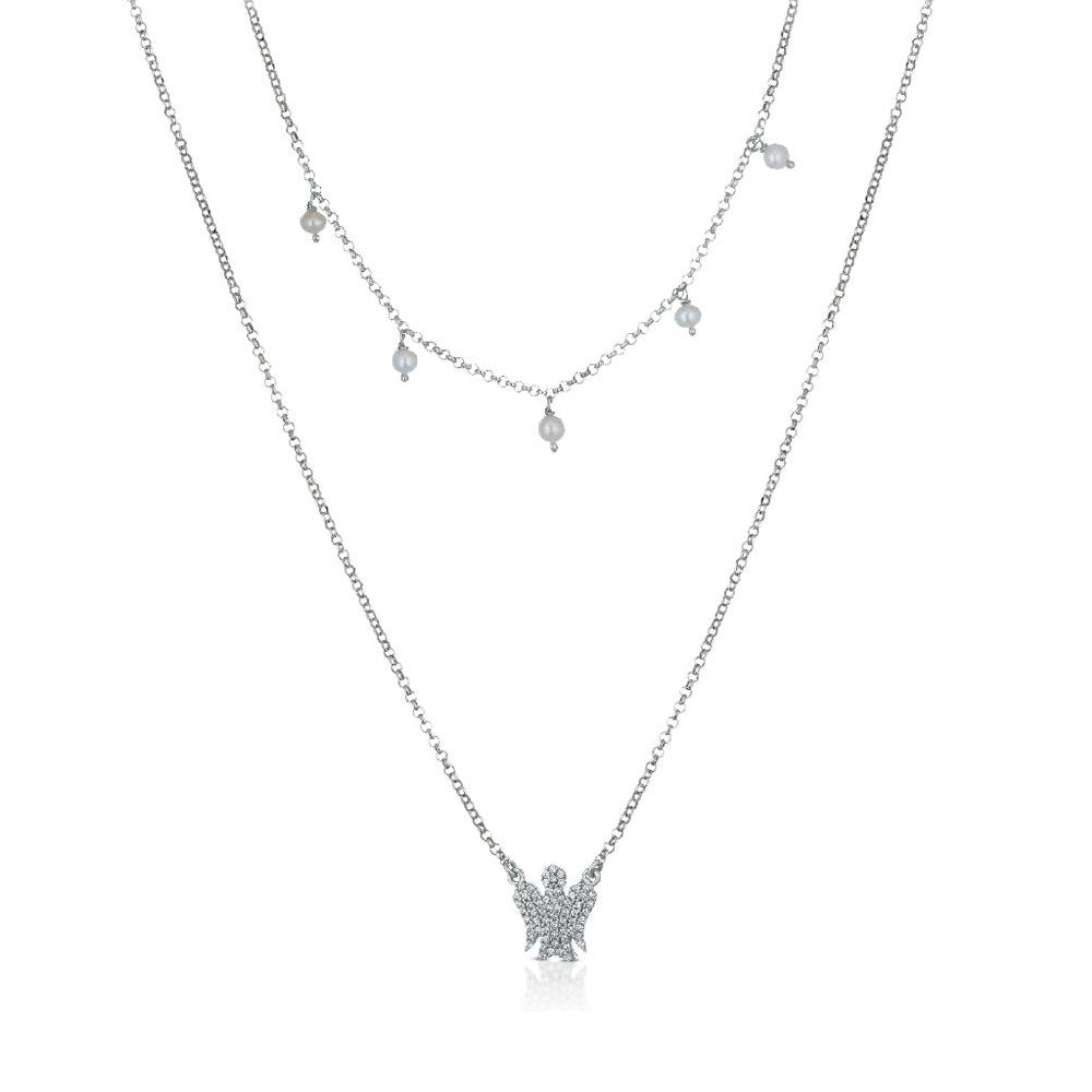 Roberto Giannotti - Collana Doppia Catena Con Perle E Angelo