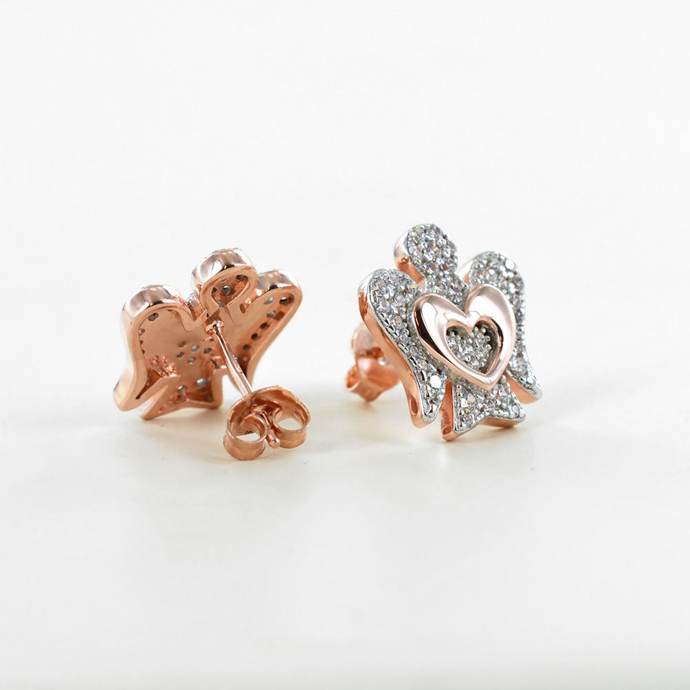 Roberto Giannotti - Orecchini Con Angelo In Argento Rosato, Con Cuore E Zirconi Bianchi