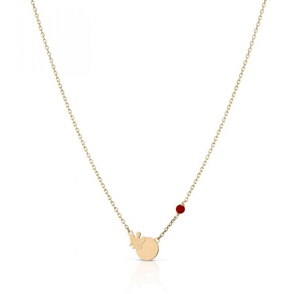 Roberto Giannotti - Collana Bimbo/A Con Piastrina Angelo In Oro Giallo E Corallo Rosso