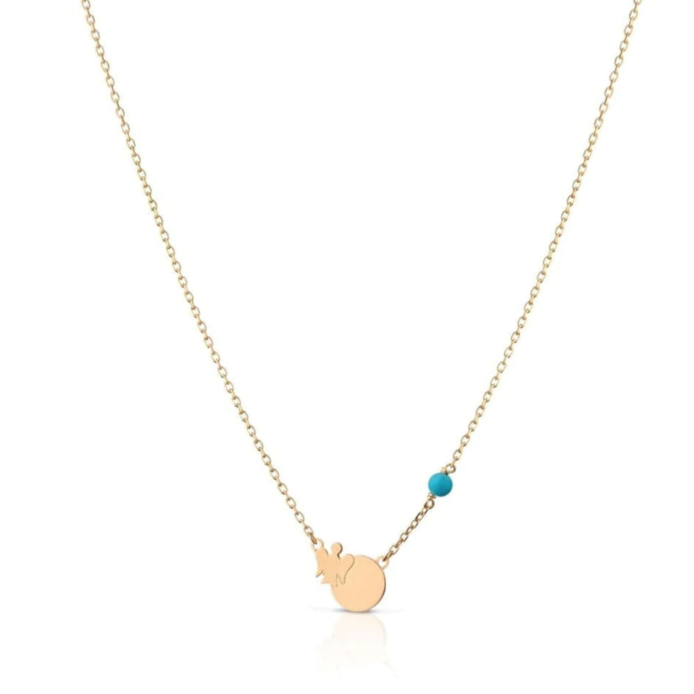 Roberto Giannotti - Collana Bimbo/A Con Piastrina Angelo In Oro Giallo E Turchese