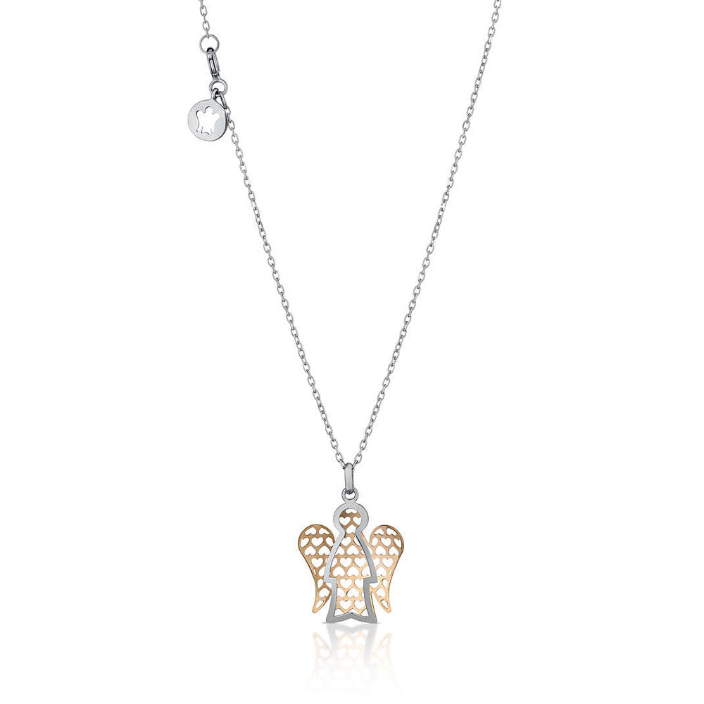 Roberto Giannotti - Collana In Oro Bianco Con Pendente Angelo In Oro Bianco E Ali In Oro Rosa