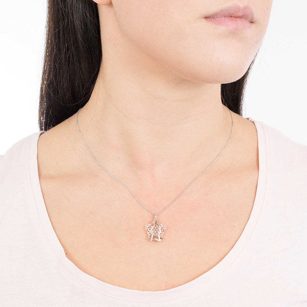 Roberto Giannotti - Collana In Oro Bianco Con Pendente Angelo In Oro Bianco E Ali In Oro Rosa