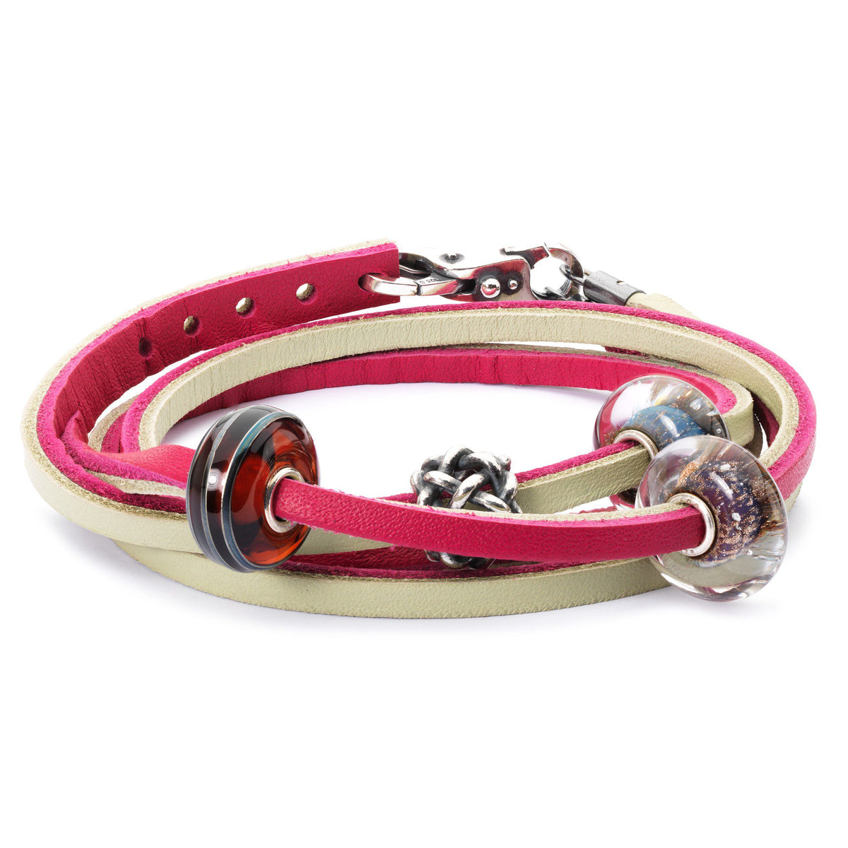TROLLBEADS - BRACCIALE CUOIO MAGENTA/VERDE SALVIA