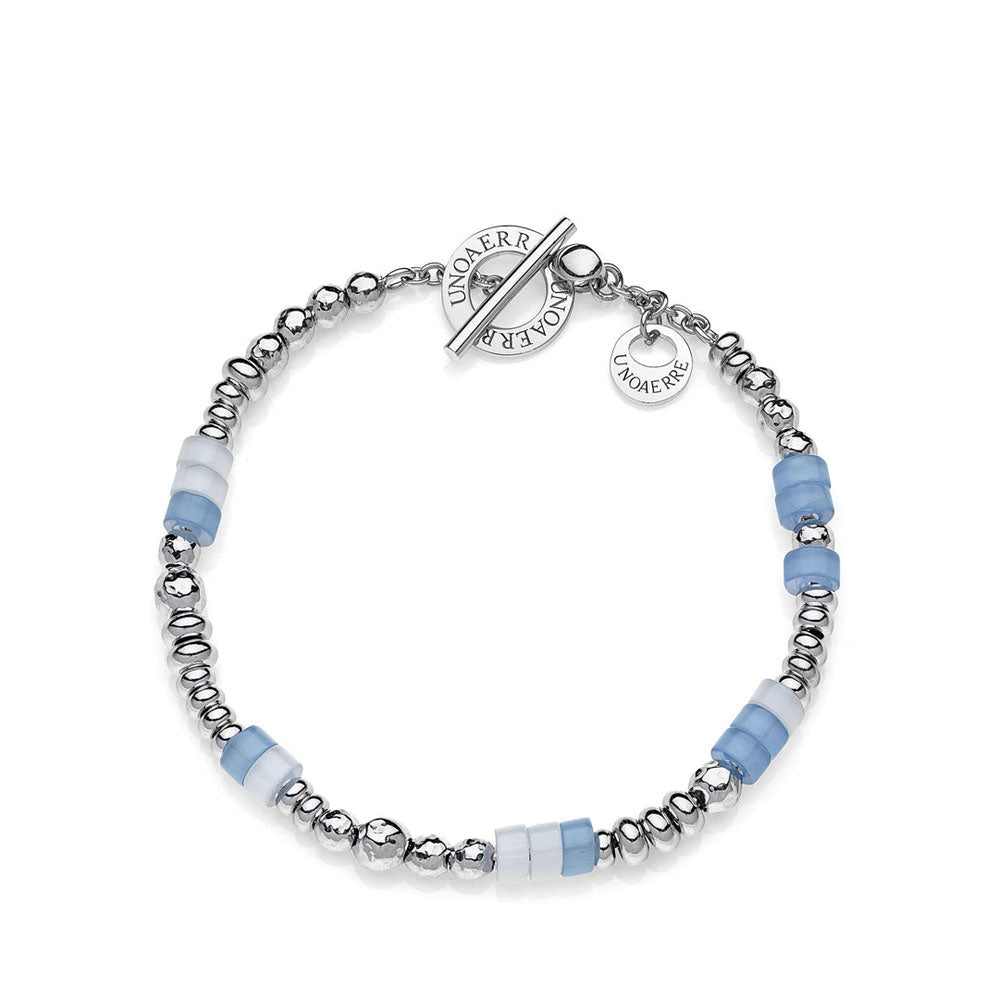 Unoaerre - Bracciale In Argento 925 Rodiato Con Sfere Lucide Martellate E Perline