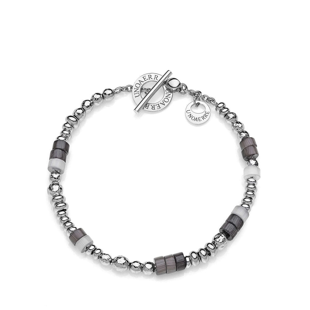 Unoaerre - Bracciale In Argento 925 Rodiato Con Sfere Lucide Martellate